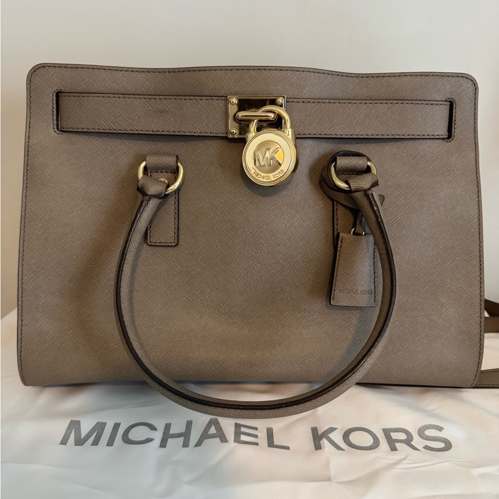 Michael Kors Grey-Taupe Satchel with Gold Hardware